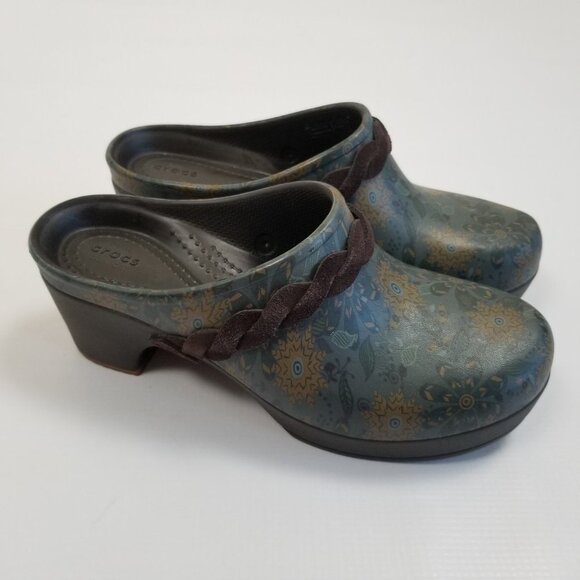 CROCS Sarah Crosslite Floral Dual Comfort Clogs Mules Heeled Shoes Size 6 - Picture 1 of 8